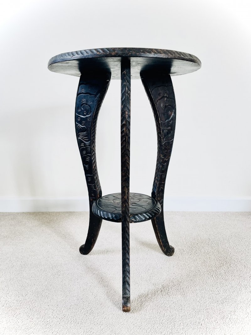 Liberty & Co Ebonized Dragon Carved Side Table